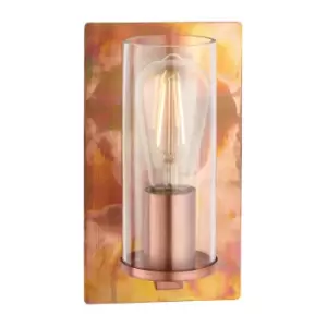 Copper Patina Plate Wall Lamp Light & Clear Glass Shade - Dimmable LED Fitting