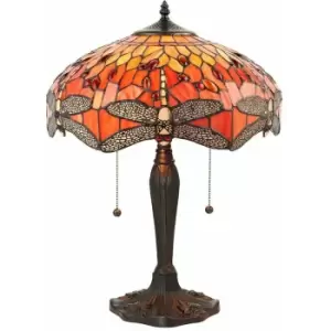 Loops - Tiffany Glass Table Lamp Light Dark Bronze Base & Orange Dragonfly Shade i00197