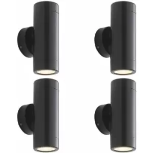 Loops - 4 pack Up & Down Twin Outdoor Wall Light - 2 x 7W LED GU10 - Satin Black