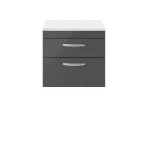 Nuie Athena 600 Wall Hung 2-drawer Vanity & Sparkling White Worktop - Gloss Grey