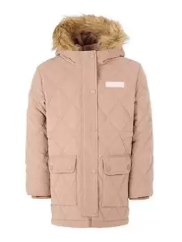 Jack Wills Girls Faux Fur Collared Diamond Quilted Coat - Beige, Beige, Size 3-4 Years, Women