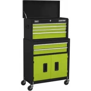 Topchest & Rollcab Combination 6 Drawer with Ball-bearing Slides - Hi-vis Green