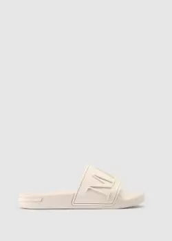 Mallet Womens Side Split Large Logo Slides In White Sand