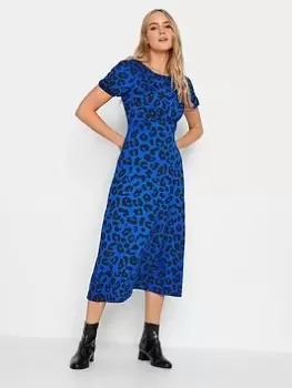 Long Tall Sally Long Tall Sally Blue Animal Flutter Sleeve Tea Dress, Blue, Size 8, Women