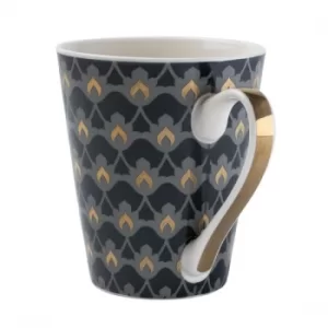 Conical Mug Oriental Heron Design with Gold Handle