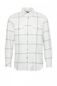 Mens French Connection Windowpane Flannel Checked Shirt Black White