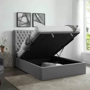 King Size Ottoman Bedframe Lift Up Under Bed Storage Gas Assisted Grey Wool - Grey