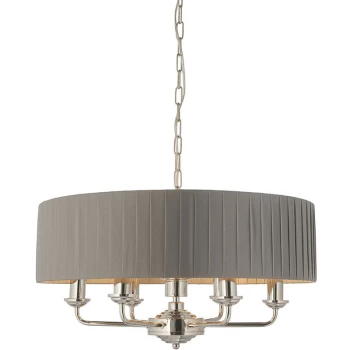 Endon Directory Lighting - Single Shade Pendant Light Bright Nickel Plate, Charcoal Fabric