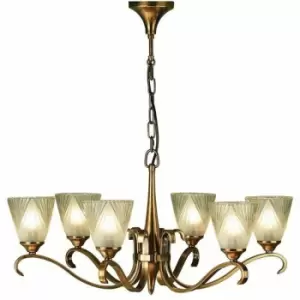 Loops - Luxury Hanging Ceiling Pendant Light Antique Brass Deco Glass 6 Lamp Chandelier