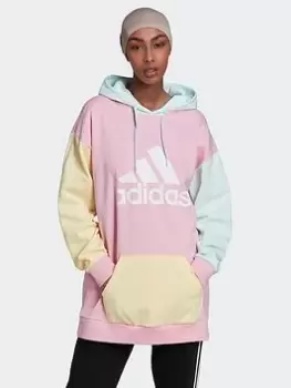 adidas Essentials Colorblock Logo Oversized Hoodie, Pink, Size L, Women