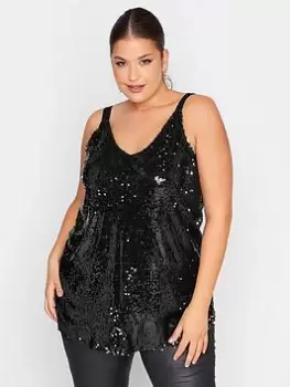 Yours Sequin Mesh Cami - Black