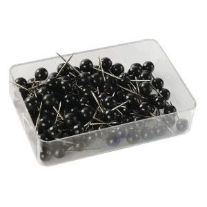 Map Pins Black 4.5mm Spherical Plastic Heads Pack of 100 26891