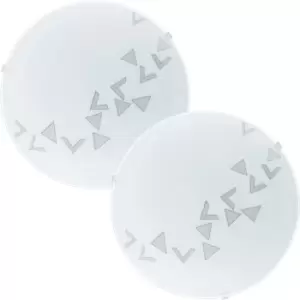 2 PACK Wall Flush Ceiling Light White Shade Traingle Design Satin Glass E27 60W