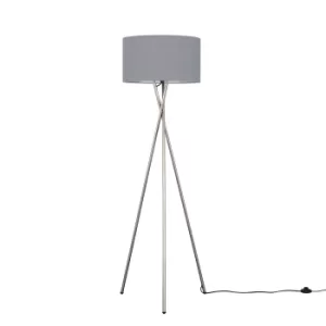 Camden Brushed Chrome Tripod Floor Lamp with XL Dark Grey Reni Shade