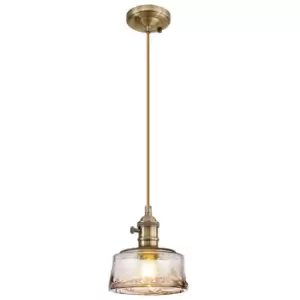 Luminosa Lighting - Luminosa Leyden Switched Ceiling Pendant 1.5m, E27, Antique Brass, Golden Brown Braided Cable, Brown Bowl Glass