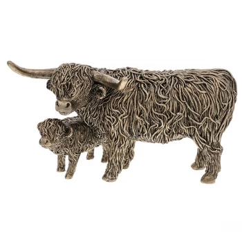 Bronze Highland Coo & Wee Calf Figurine 10cm