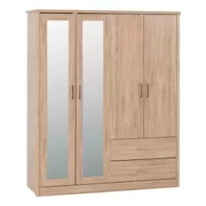 Seconique Lisbon 4 Door Wardrobe - Light Oak Effect Veneer