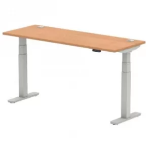 Air 1600/600 Oak Height Adjustable Desk with Cable Ports with Silver Legs