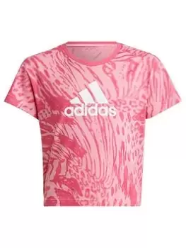 adidas Future Icons Junior Girls All Over Print T-Shirt - Light Pink, Size 11-12 Years, Women