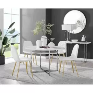 Furniture Box Adley White High Gloss Storage Dining Table and 4 White Corona Gold Leg Chairs