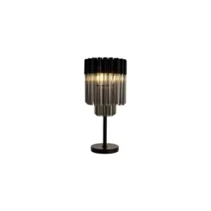 Poland Table Lamp 3 Light E14, Matt Black, Smoke Sculpted Glass