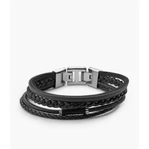 Fossil Mens Vintage Casual Leather Multi Strand Bracelet - Black