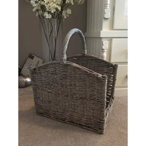 Willow Log Baskets Set of 2 with Handles Grey Wash 50cm