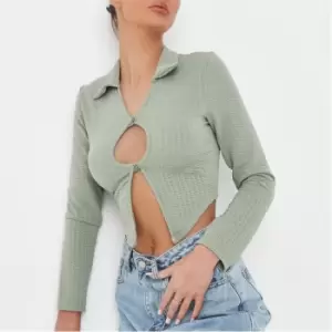 Missguided Button Front Cut Out Crop Top - Green