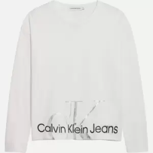 Calvin Klein Girlong Sleeve Metallic Monogram Long Sleeve T-Shirt - Bright White - 16 Years