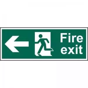 Fire Exit Man Arrow Left sign 600 x 200mm. Manufactured from strong