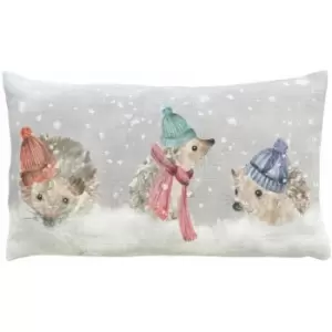 Evans Lichfield Snowy Hedgys Watercolour Cushion Cover, Multi, 30 x 50 Cm