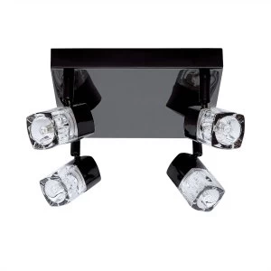 Integrated LED 4 Light Spotlight Black Chrome, Clear and Glass