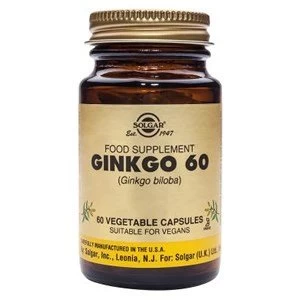 Solgar Ginkgo 60 Vegetable Capsules 60 Veg Caps