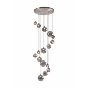 Marshall Ceiling Pendant, 16 Light G9, Satin Nickel, Smoke Plated Glass