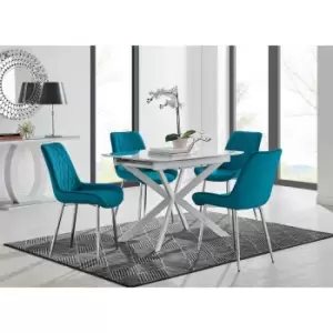 Furniture Box LIRA 100 Extending Dining Table and 4 Blue Pesaro Silver Leg Chairs