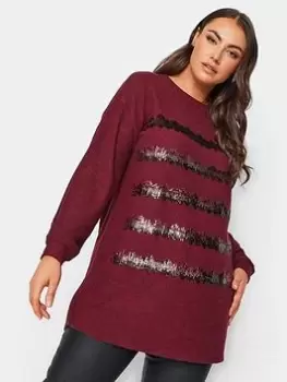 Yours Sequin Stripe New Jumper Red, Red, Size 26-28, Women