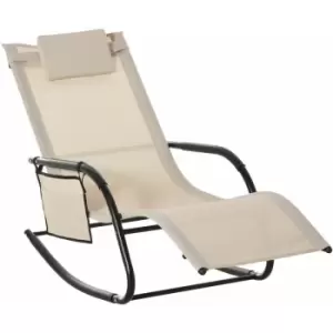 Breathable Mesh Rocking Chair Outdoor Recliner w/ Headrest Cream White - Outsunny