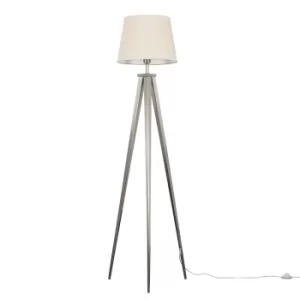 Nero Brushed Chrome Tripod Floor Lamp with Beige Aspen Shade