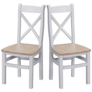 Madera Ready Assembled Pair of Cross Back Wooden Chairs - Grey