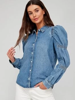 Levis Puff Sleeve Sustainable Denim Blouse - Blue Size M, Women