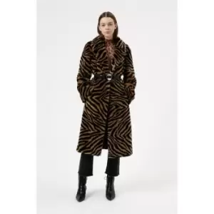 Hugo Tiger Print Marinaki Faux Fur Coat - Brown