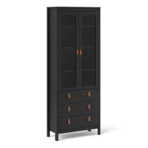 Barcelona China Cabinet 2 Doors With Glass + 3 Drawers In Matt Black