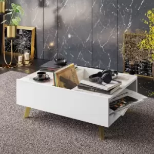 Decorotika Frida Modern Coffee Table With Ample Storage, Accent Table With Metal Legs - White Marble Pattern And Gold