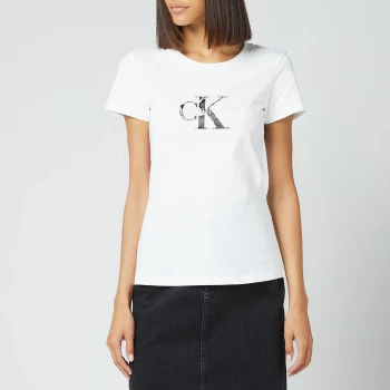 Calvin Klein Jeans Womens Seasonal Filled Monogram T-Shirt - Bright White/Reptile - XS