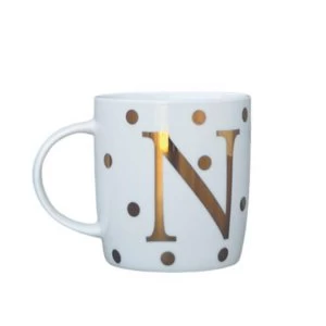 China Barrel Mug Initial N Dot Gold 13Oz