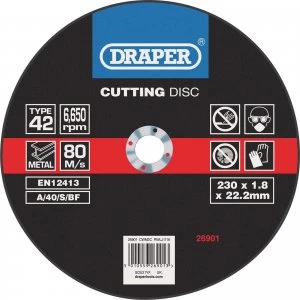 Draper Depressed Centre Metal Cutting Disc 230mm 1.8mm 22mm