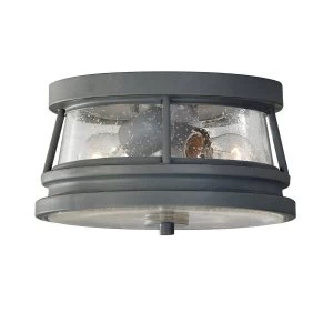 2 Light Outdoor Flush Ceiling Light Storm Cloud IP44, E27