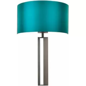 Brushed Bronze Slotted Wall Light Fitting & Teal Satin Half Shade - Dimmable