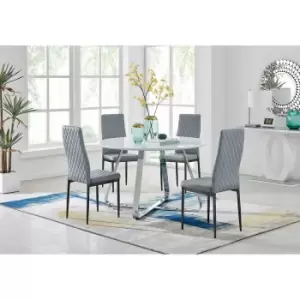 Furniture Box Santorini White Round Dining Table and 4 Grey Milan Black Leg Chairs