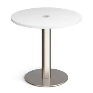 Monza circular dining table 800mm in white with central circular cutout and Ion power module in white